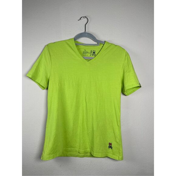 Psycho Bunny V Neck Neon Lime Green Short Sleeve Shirt Sz Small - Picture 1 of 7